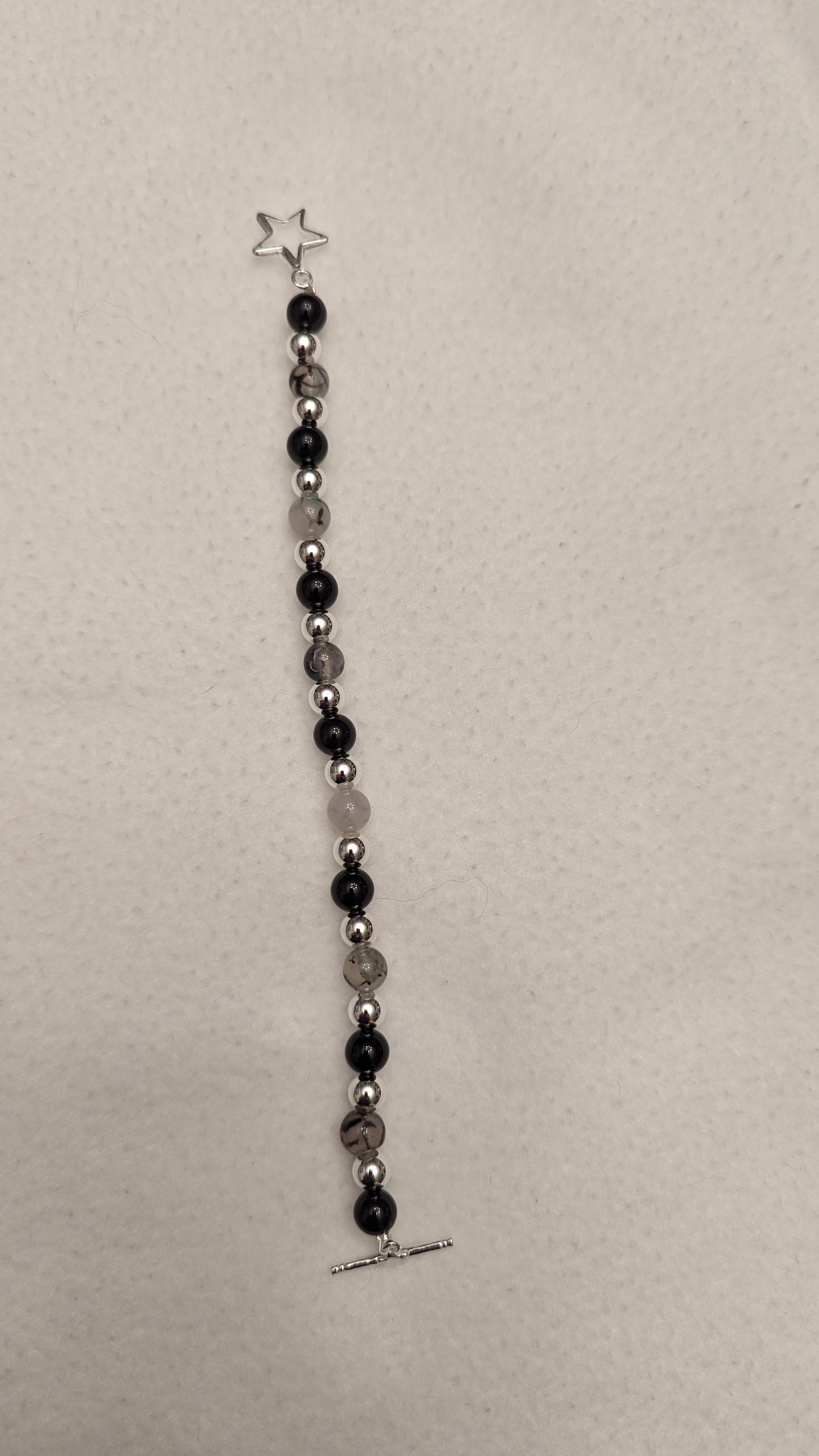 Black Agate, Black Dragon Vein Agate, and Sterling Silver Bracelet
