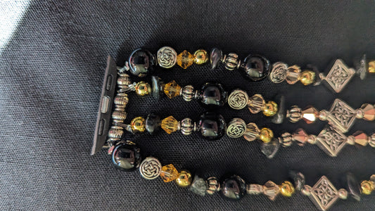 Black Jade, Pewter, Crystal & Blackstone Apple Watch Band