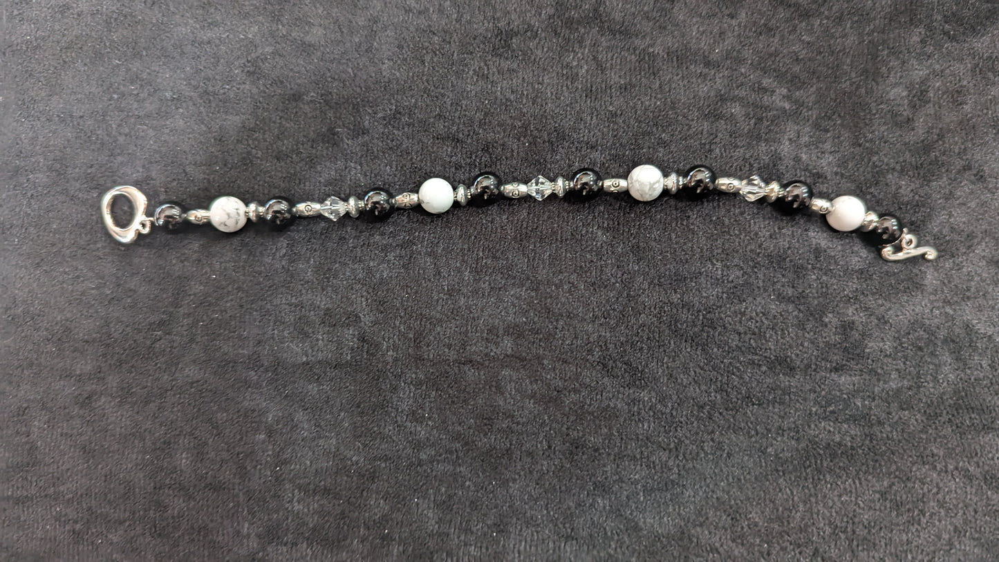 Black Agate, Howlite, and Pewter Bracelet