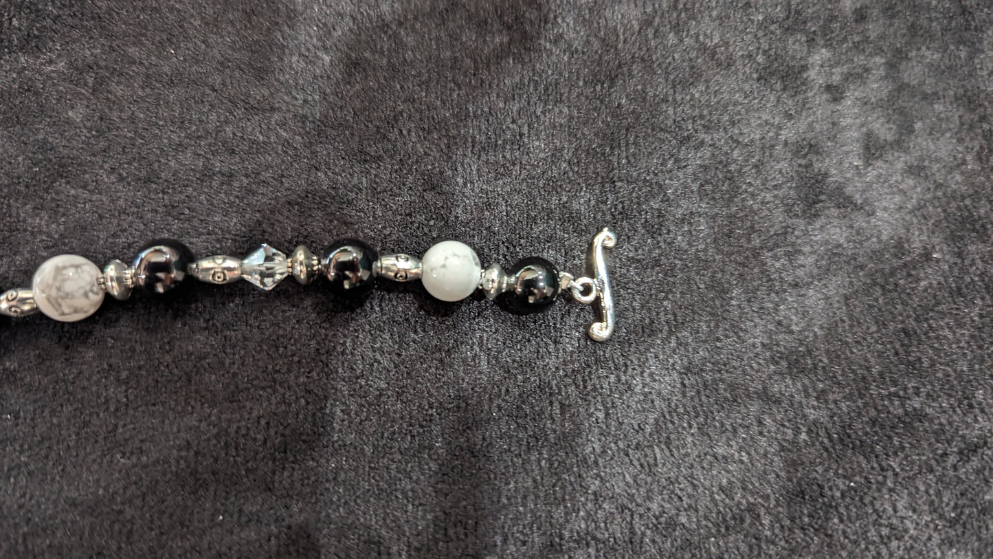 Black Agate, Howlite, and Pewter Bracelet