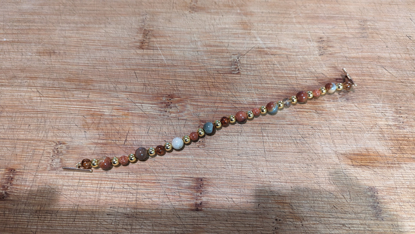 Ocean Jasper, Coffee Vein Agate, and Brown Goldstone Bracelet