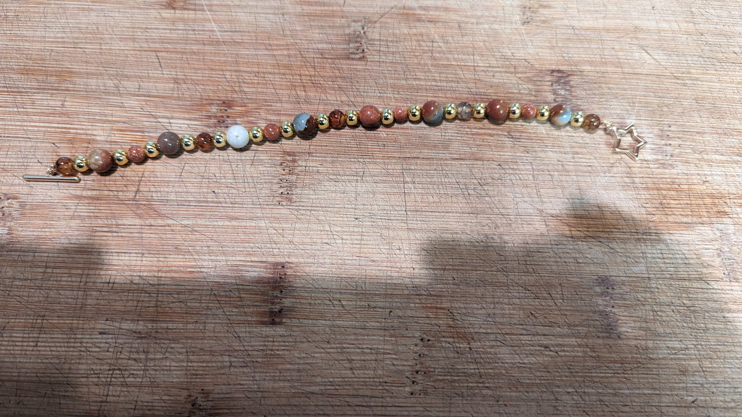 Ocean Jasper, Coffee Vein Agate, and Brown Goldstone Bracelet