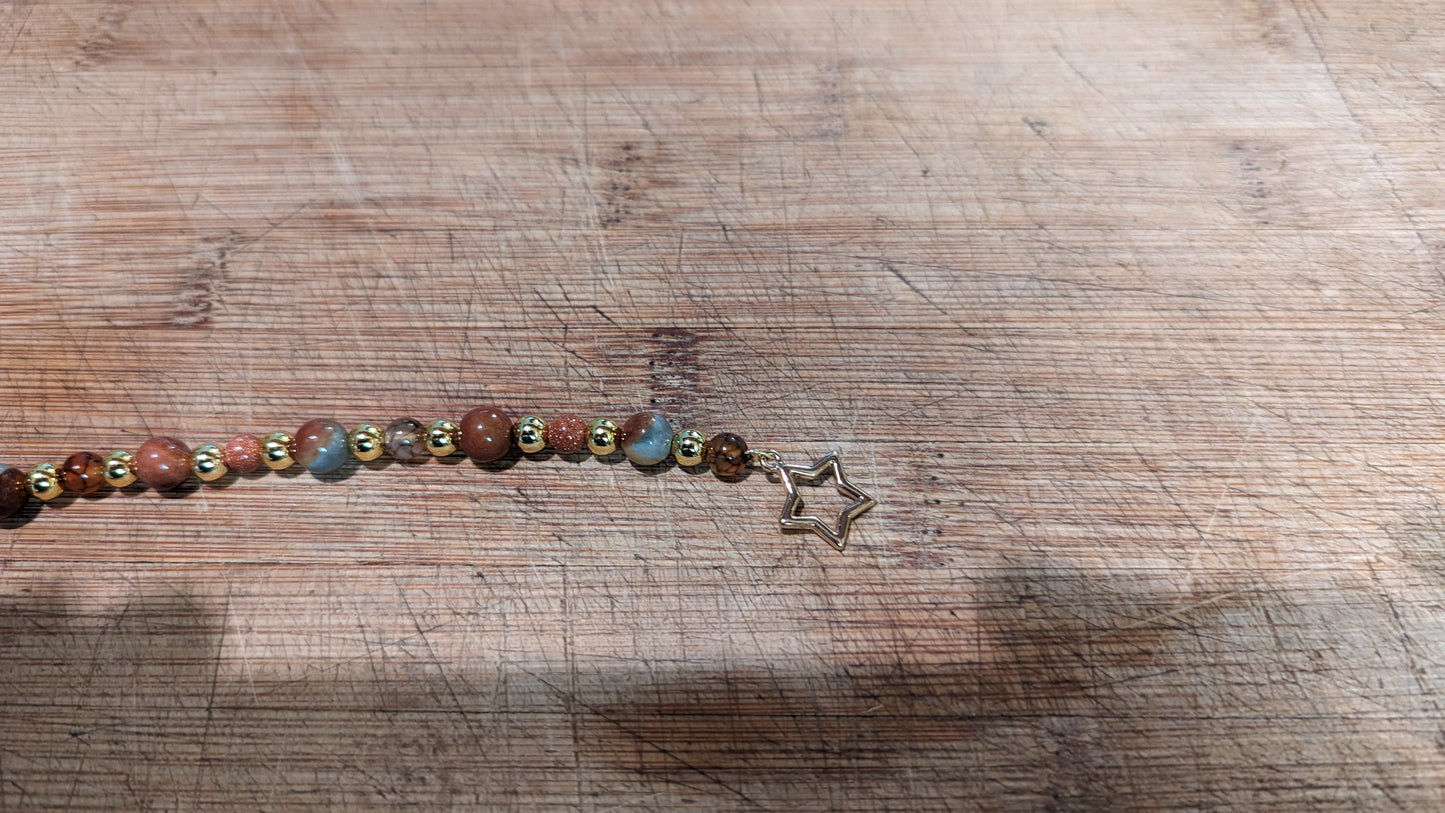 Ocean Jasper, Coffee Vein Agate, and Brown Goldstone Bracelet