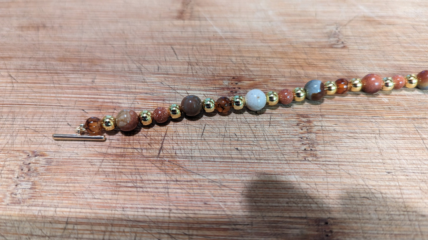 Ocean Jasper, Coffee Vein Agate, and Brown Goldstone Bracelet