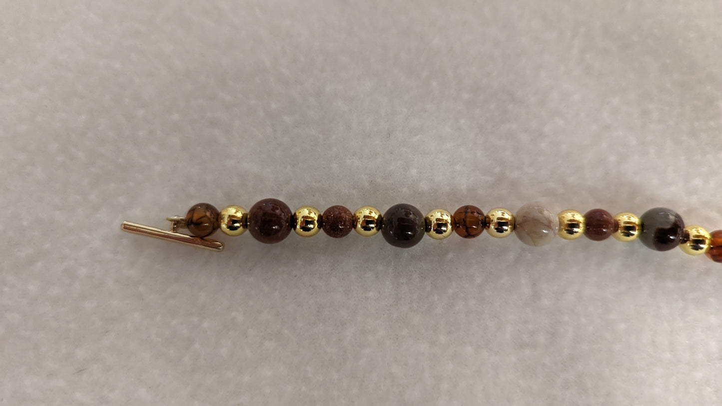 Ocean Jasper, Coffee Vein Agate, and Brown Goldstone Bracelet