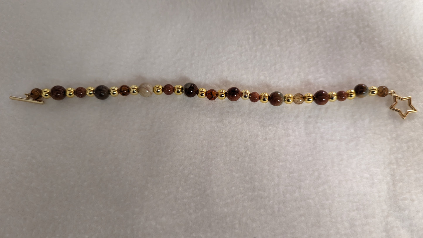 Ocean Jasper, Coffee Vein Agate, and Brown Goldstone Bracelet