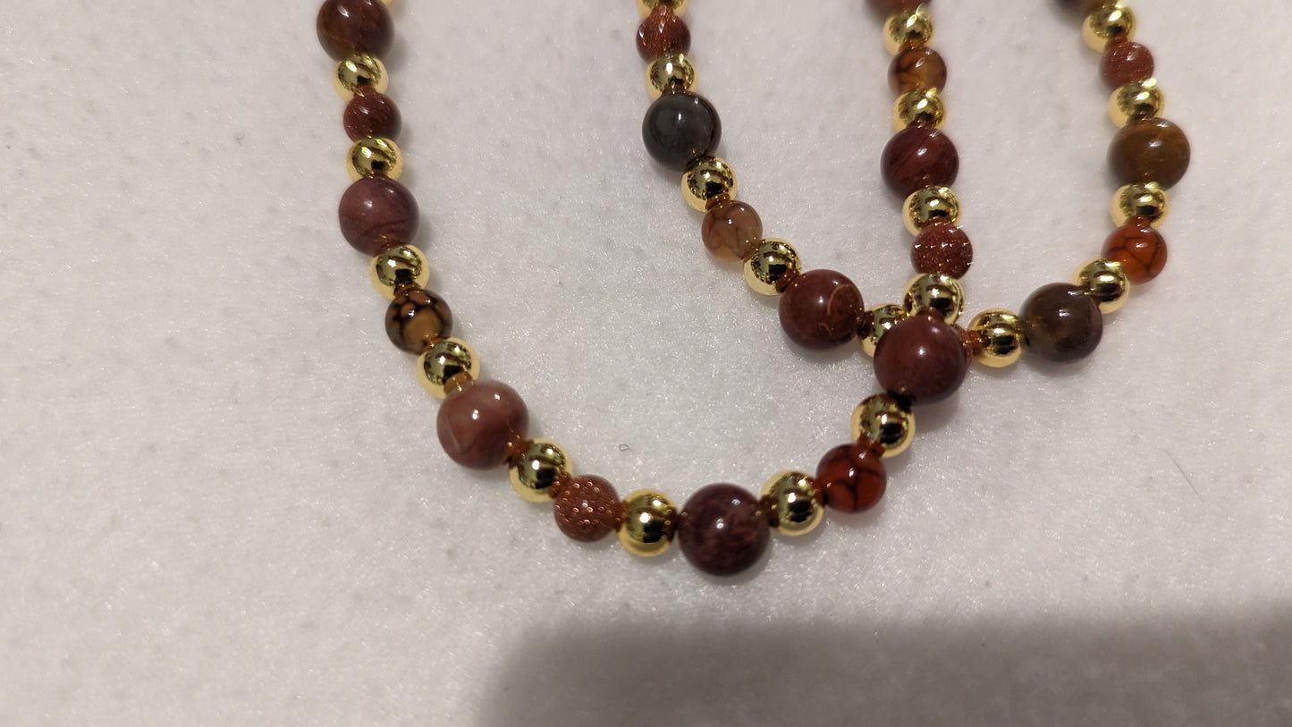 Ocean Jasper, Coffee Vein Agate, and Brown Goldstone Necklace