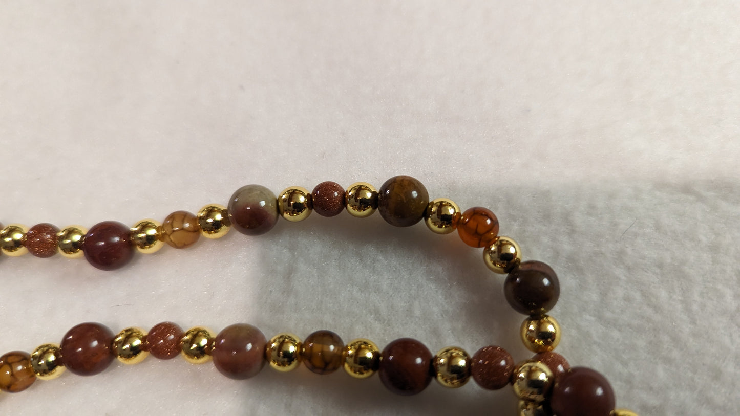 Ocean Jasper, Coffee Vein Agate, and Brown Goldstone Necklace