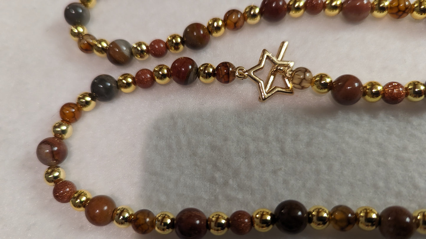 Ocean Jasper, Coffee Vein Agate, and Brown Goldstone Necklace