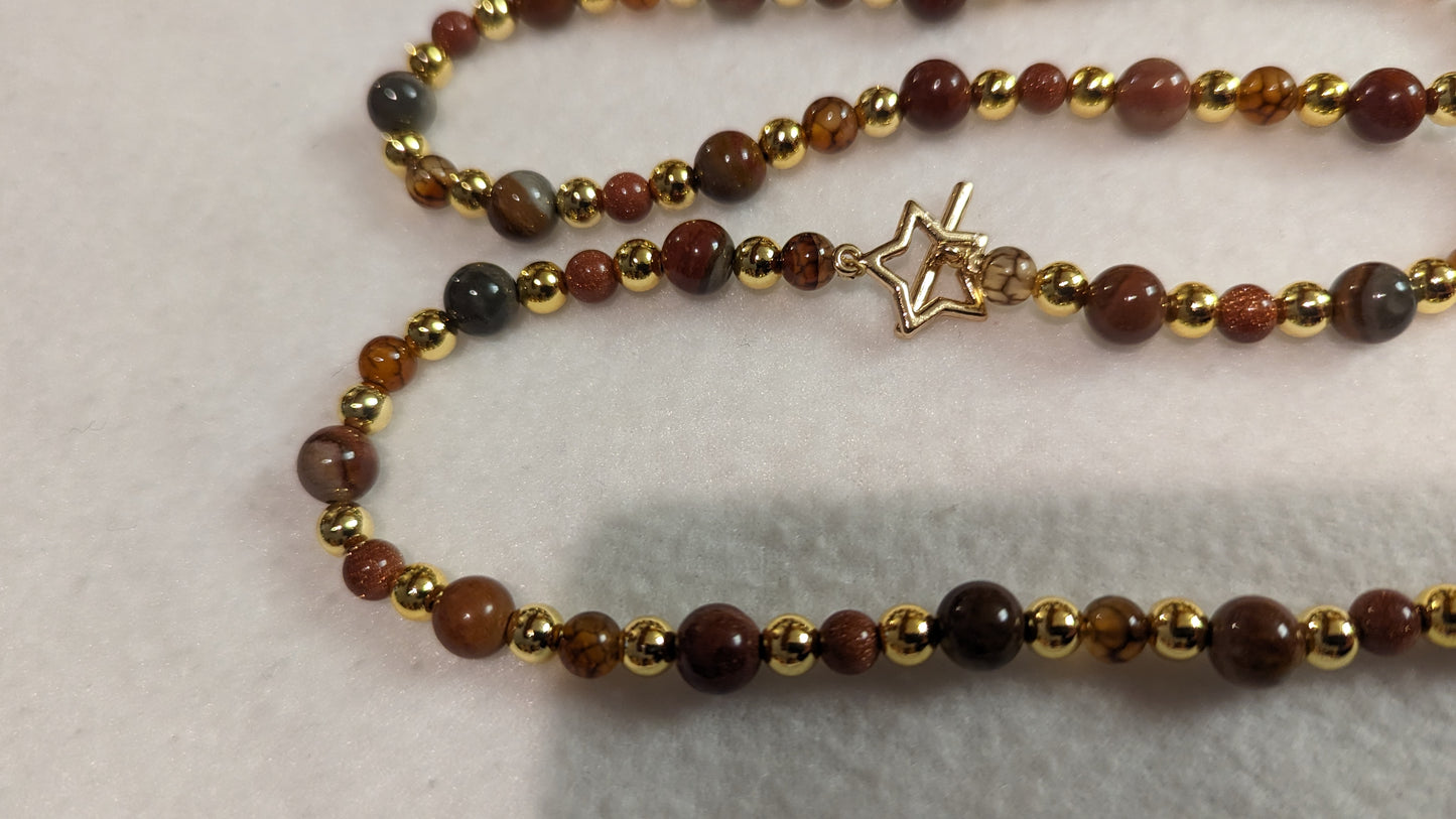 Ocean Jasper, Coffee Vein Agate, and Brown Goldstone Necklace