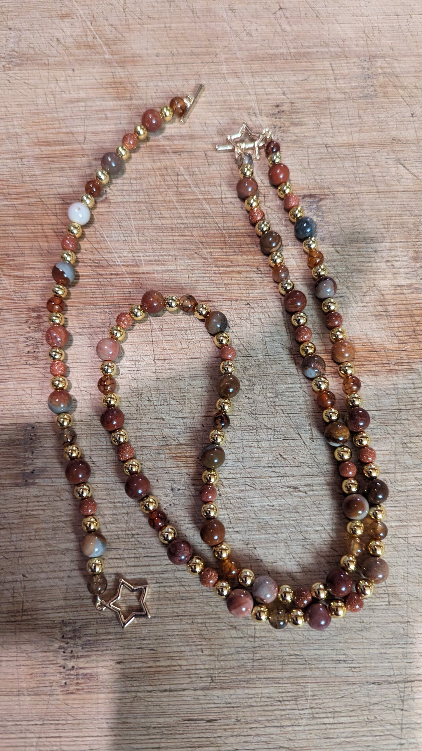 Ocean Jasper, Coffee Vein Agate, and Brown Goldstone Necklace