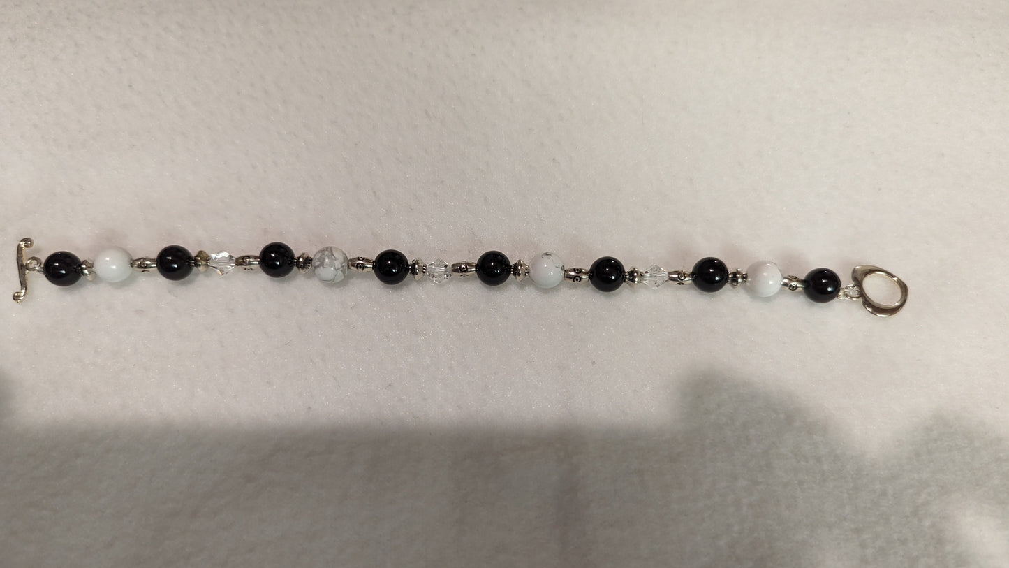 Black Agate, Howlite, and Pewter Bracelet