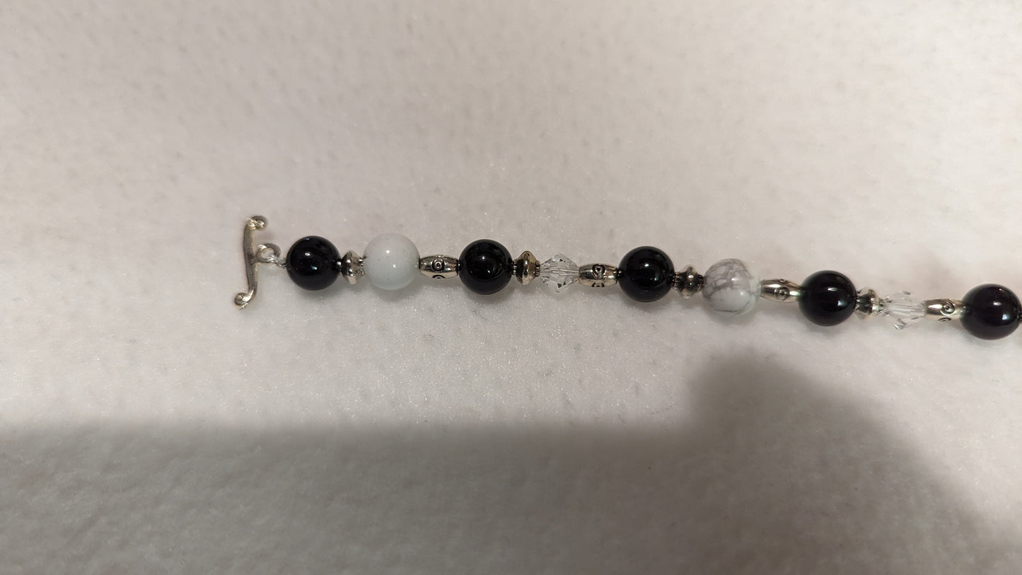 Black Agate, Howlite, and Pewter Bracelet