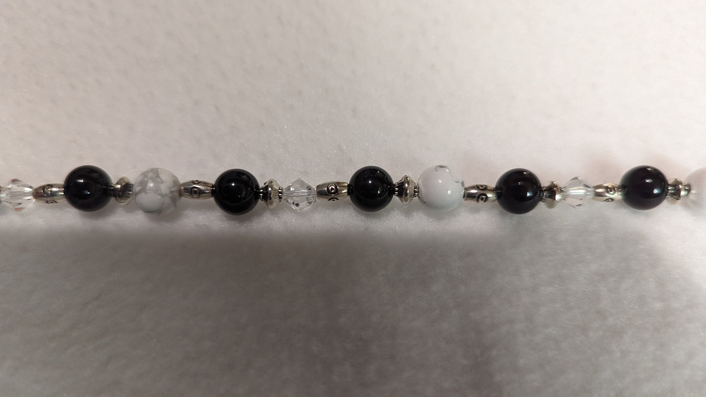 Black Agate, Howlite, and Pewter Bracelet