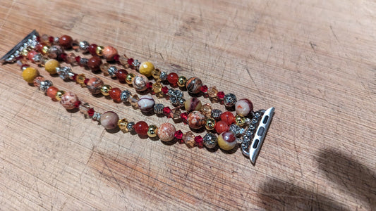 Leopard Jasper, Red Dragon Vein Agate, and Mookaite Jasper Apple Watch Band