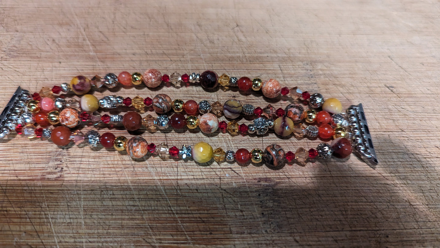 Leopard Jasper, Red Dragon Vein Agate, and Mookaite Jasper Apple Watch Band