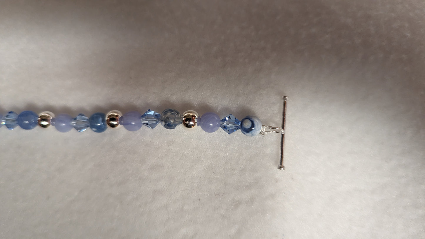 Blue Fire Dragon Vein Agate, Blue Lace Agate and Sterling Silver Bracelet