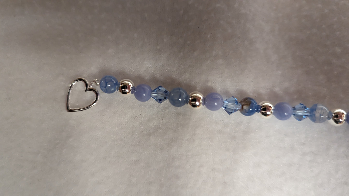 Blue Fire Dragon Vein Agate, Blue Lace Agate and Sterling Silver Bracelet