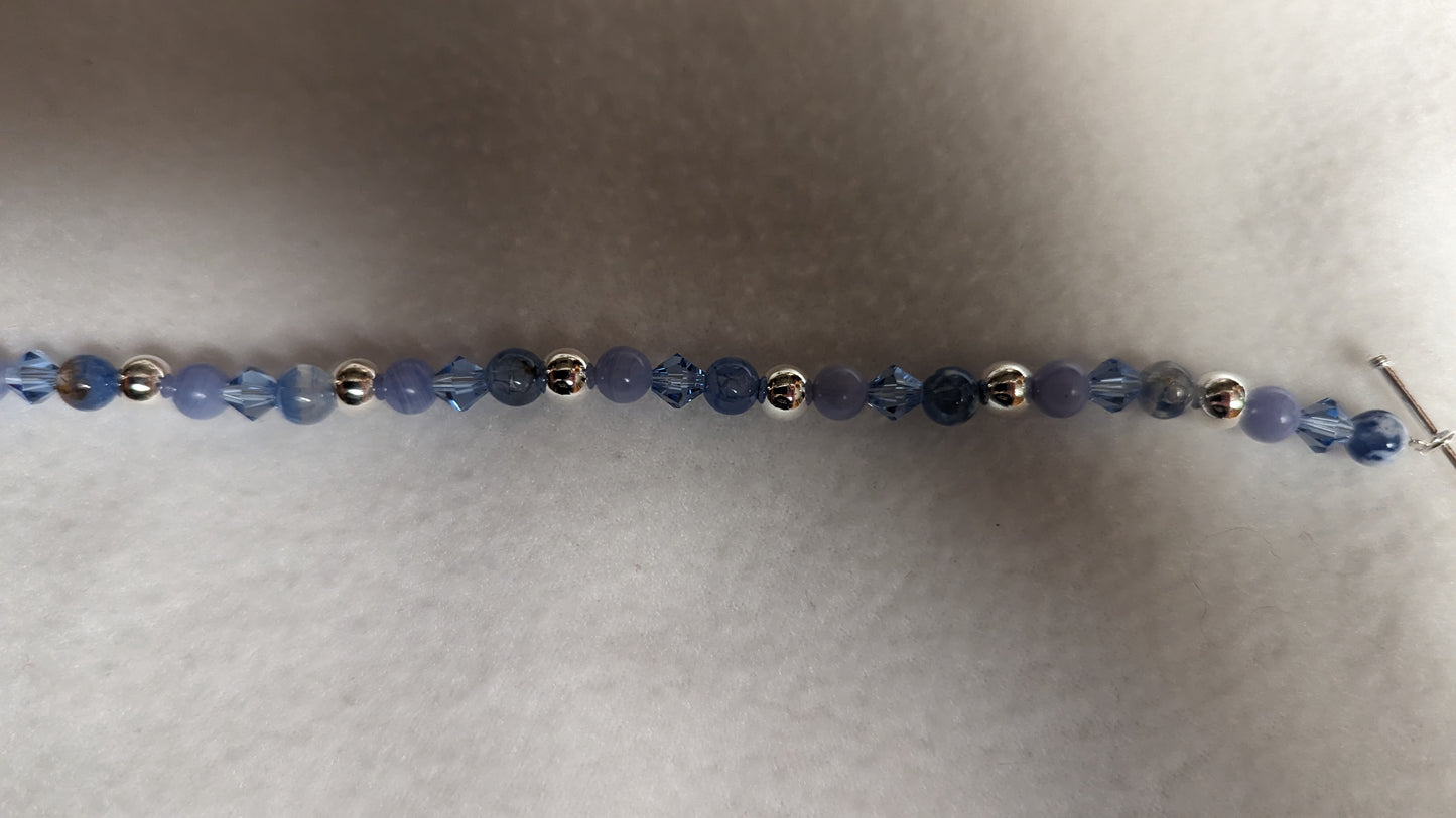 Blue Fire Dragon Vein Agate, Blue Lace Agate and Sterling Silver Bracelet