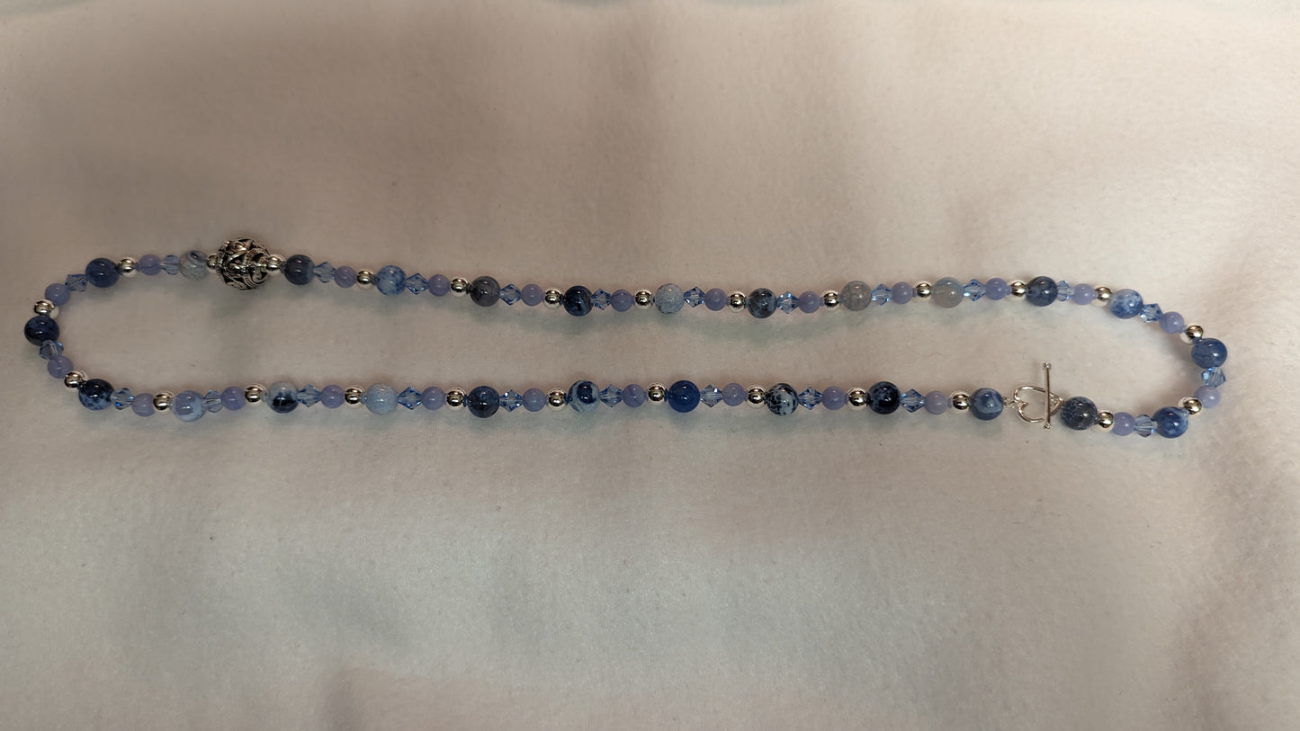 Blue Fire Dragon Vein Agate, Blue Lace Agate and Sterling Silver Necklace