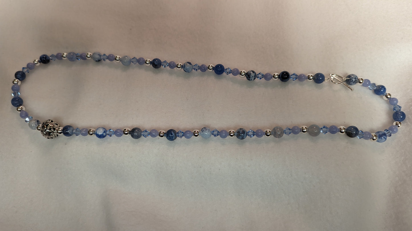 Blue Fire Dragon Vein Agate, Blue Lace Agate and Sterling Silver Necklace