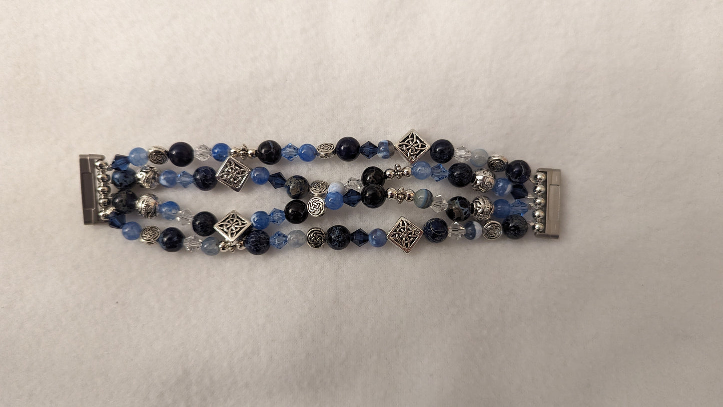 Blue Fire Dragon Vein Agate, Dark Blue Imperial Jasper and Pewter Fitbit Sense Band