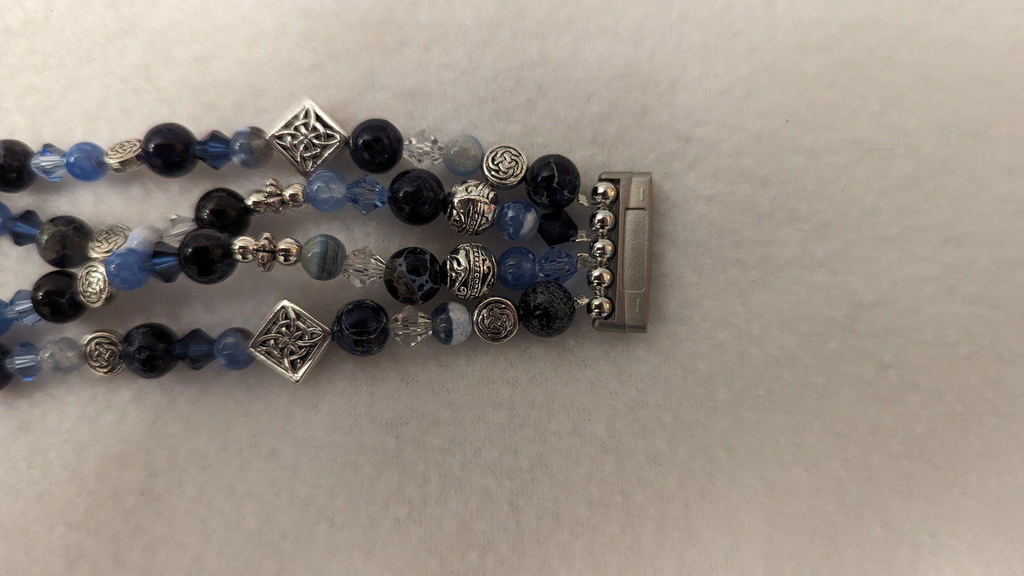 Blue Fire Dragon Vein Agate, Dark Blue Imperial Jasper and Pewter Fitbit Sense Band