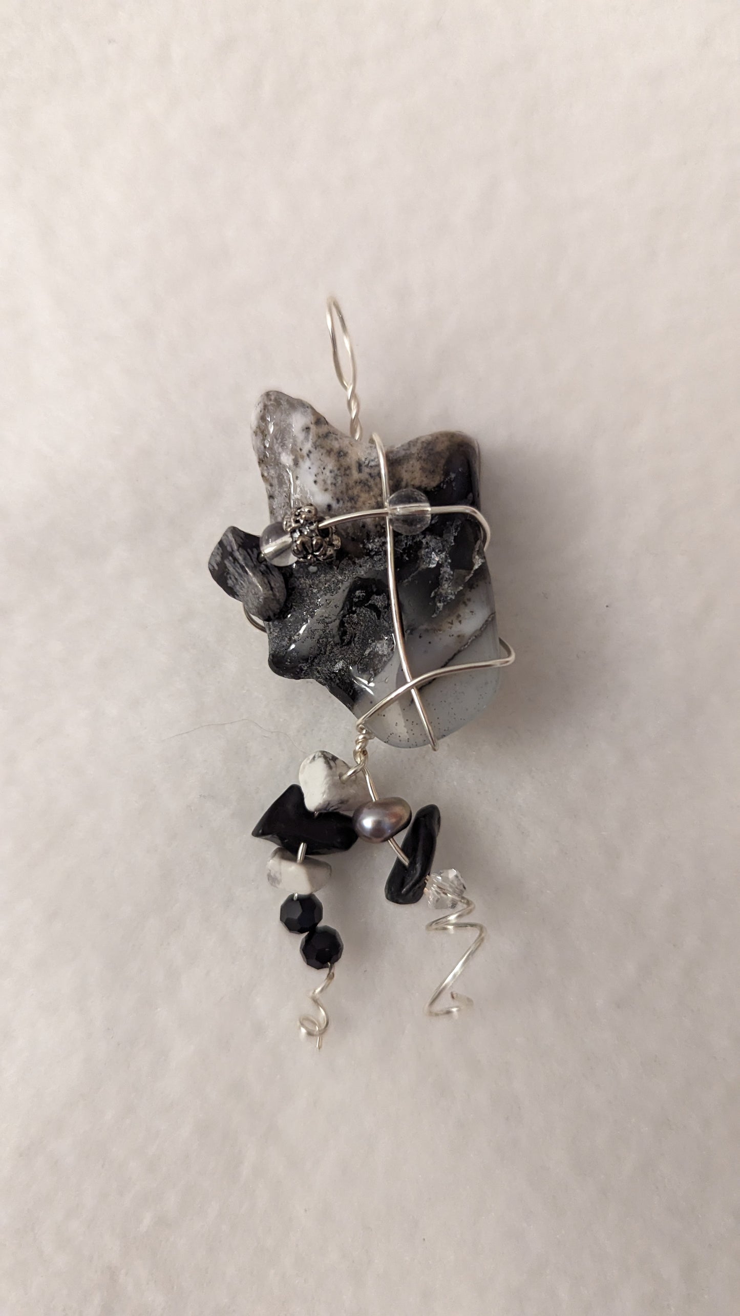 Wire Wrapped Black and White Agate Pendant