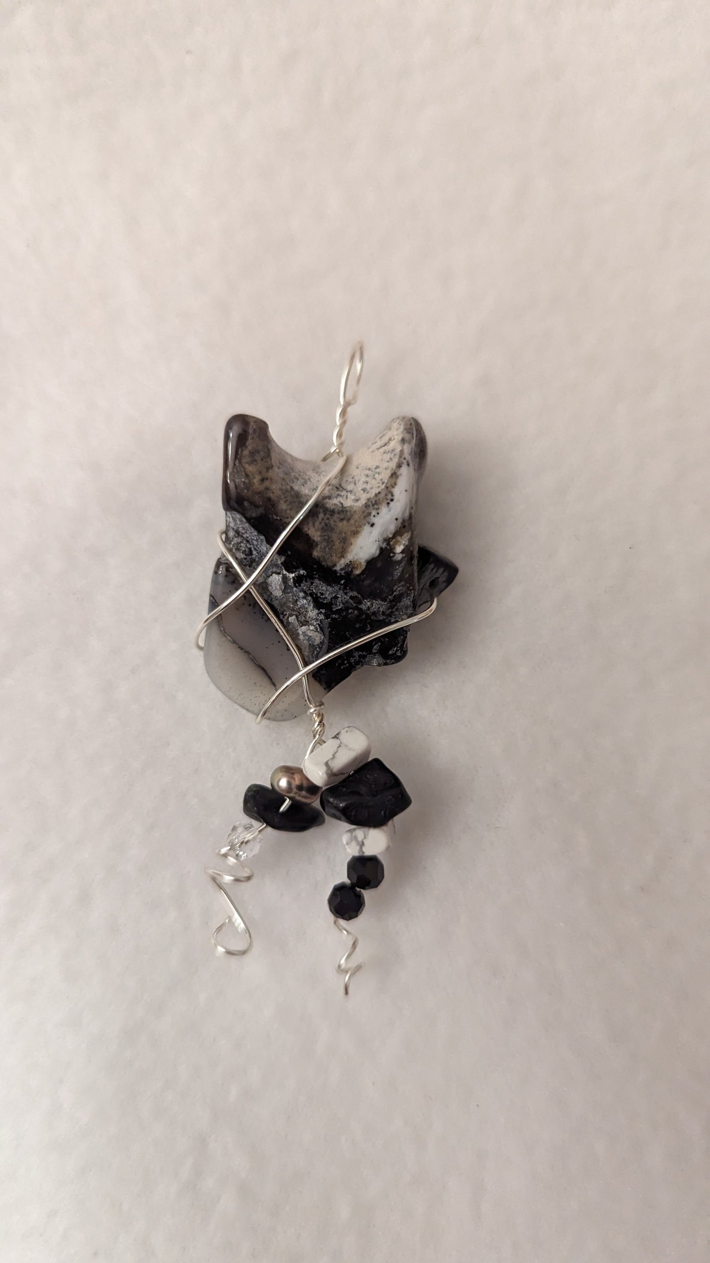 Wire Wrapped Black and White Agate Pendant