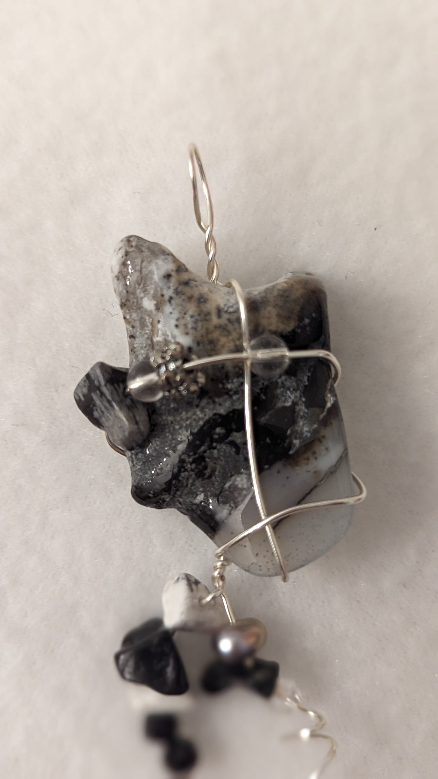 Wire Wrapped Black and White Agate Pendant