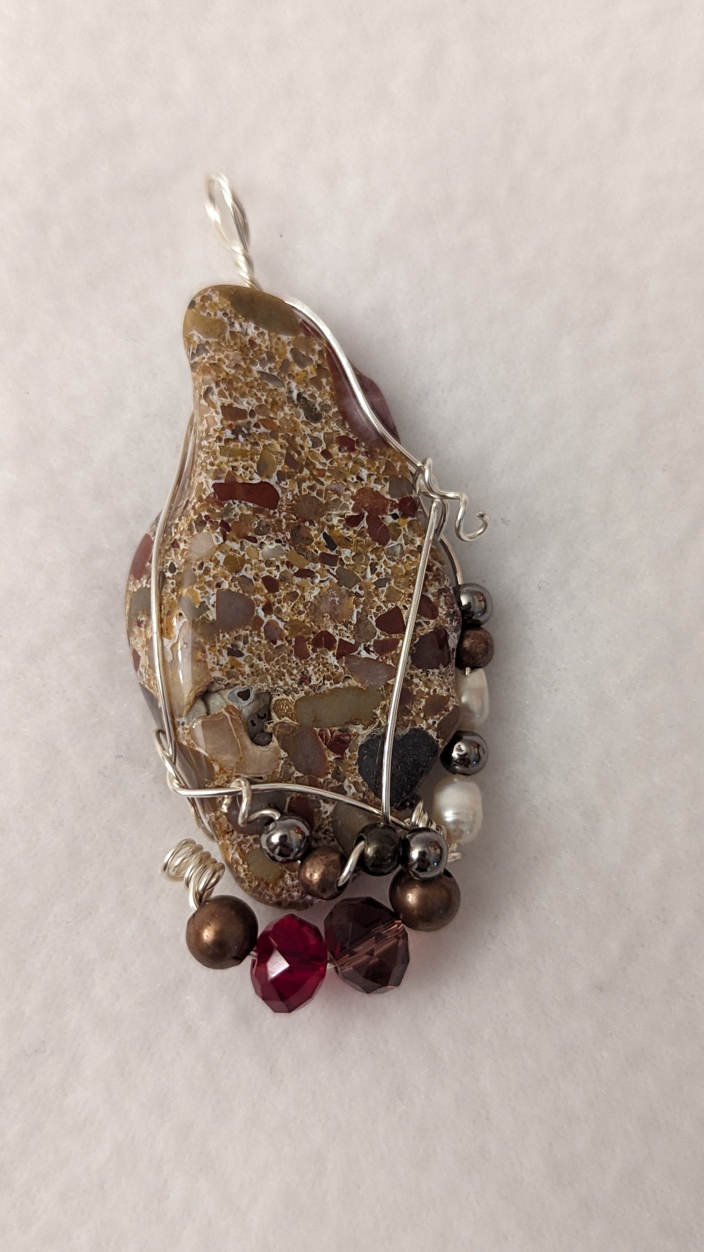 Wire Wrapped Multi-Inclusion Leopard Jasper Cabochon