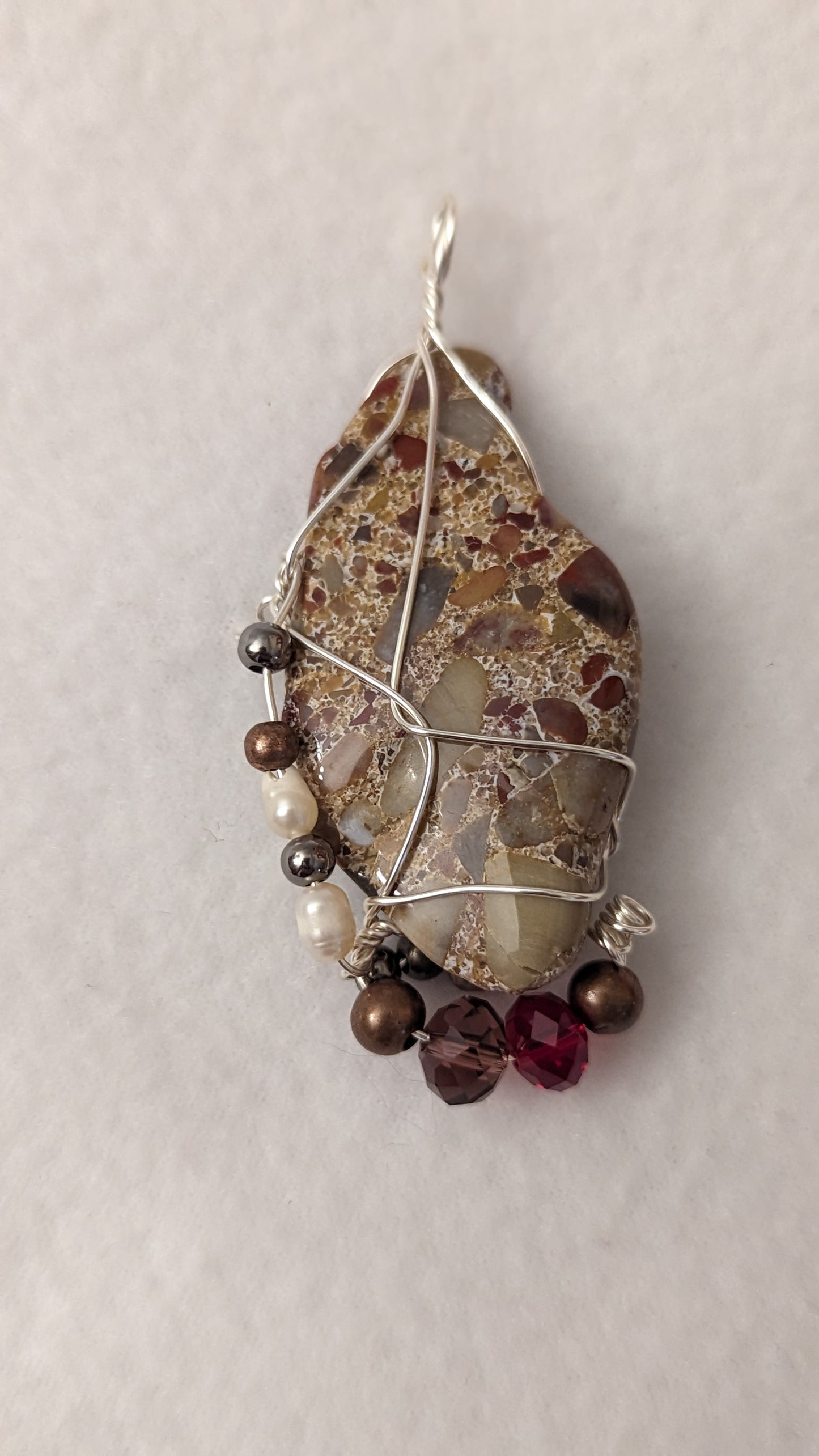 Wire Wrapped Multi-Inclusion Leopard Jasper Cabochon