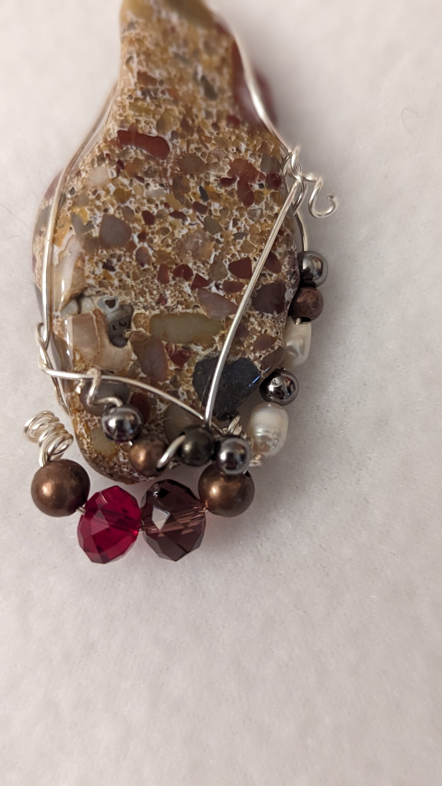 Wire Wrapped Multi-Inclusion Leopard Jasper Cabochon