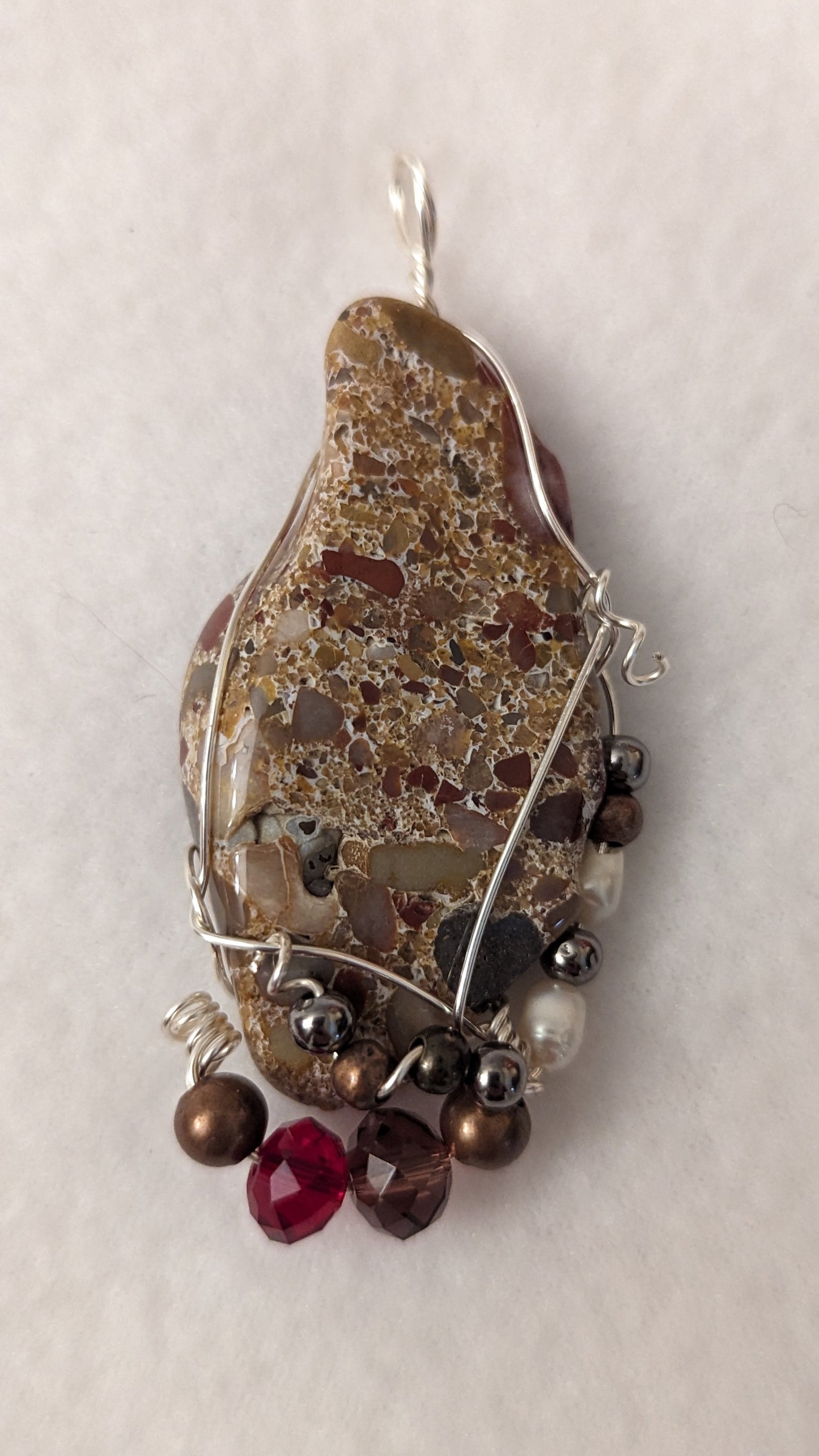 Wire Wrapped Multi-Inclusion Leopard Jasper Cabochon