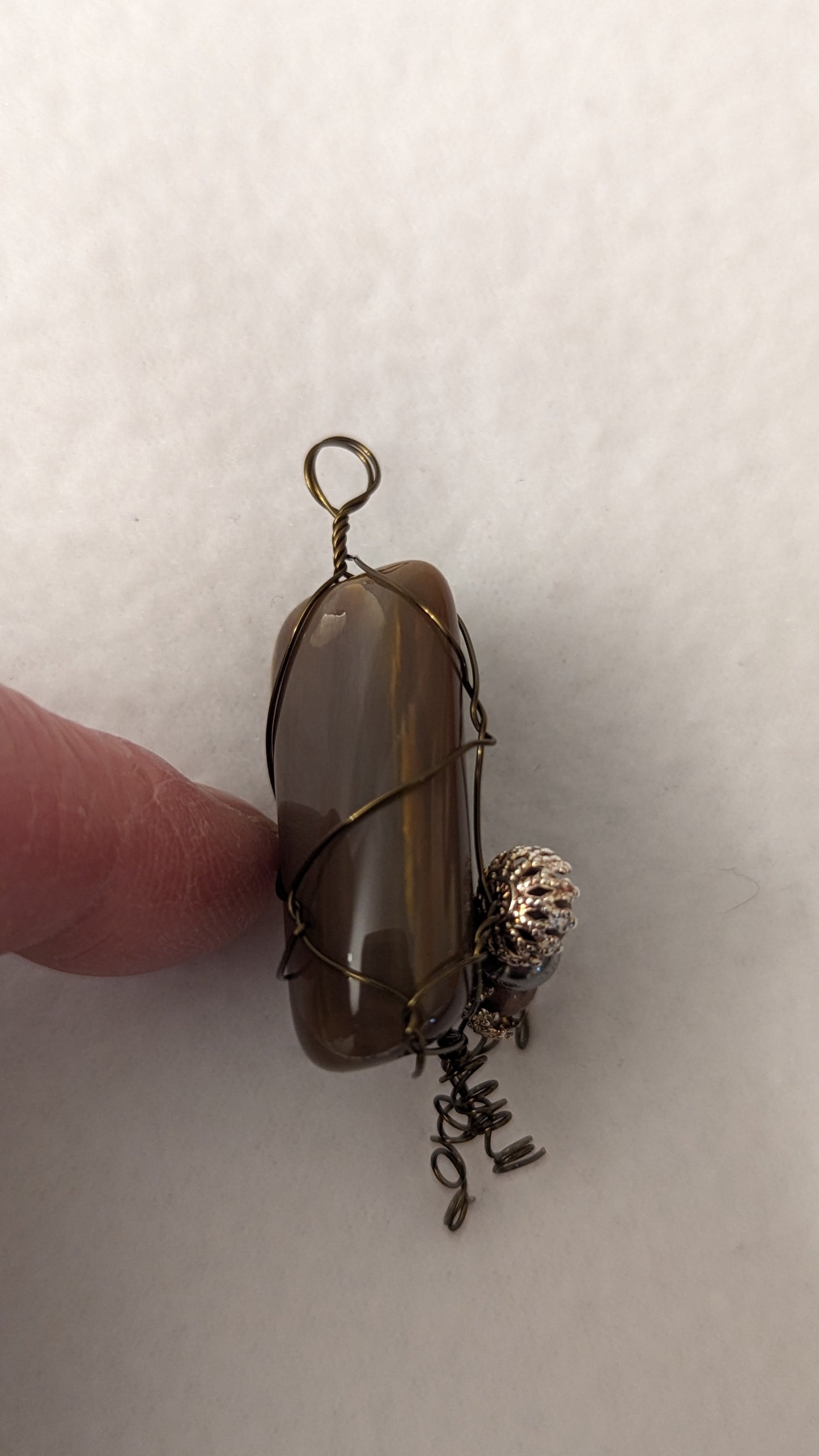 Petrified wood (Wood Agate) Wire Wrapped Cabochon Pendant