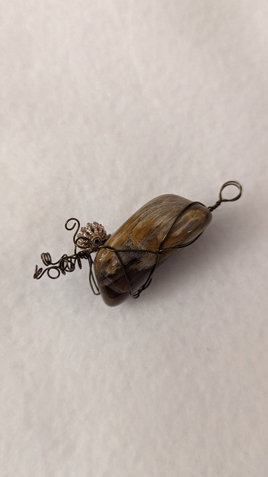 Petrified wood (Wood Agate) Wire Wrapped Cabochon Pendant