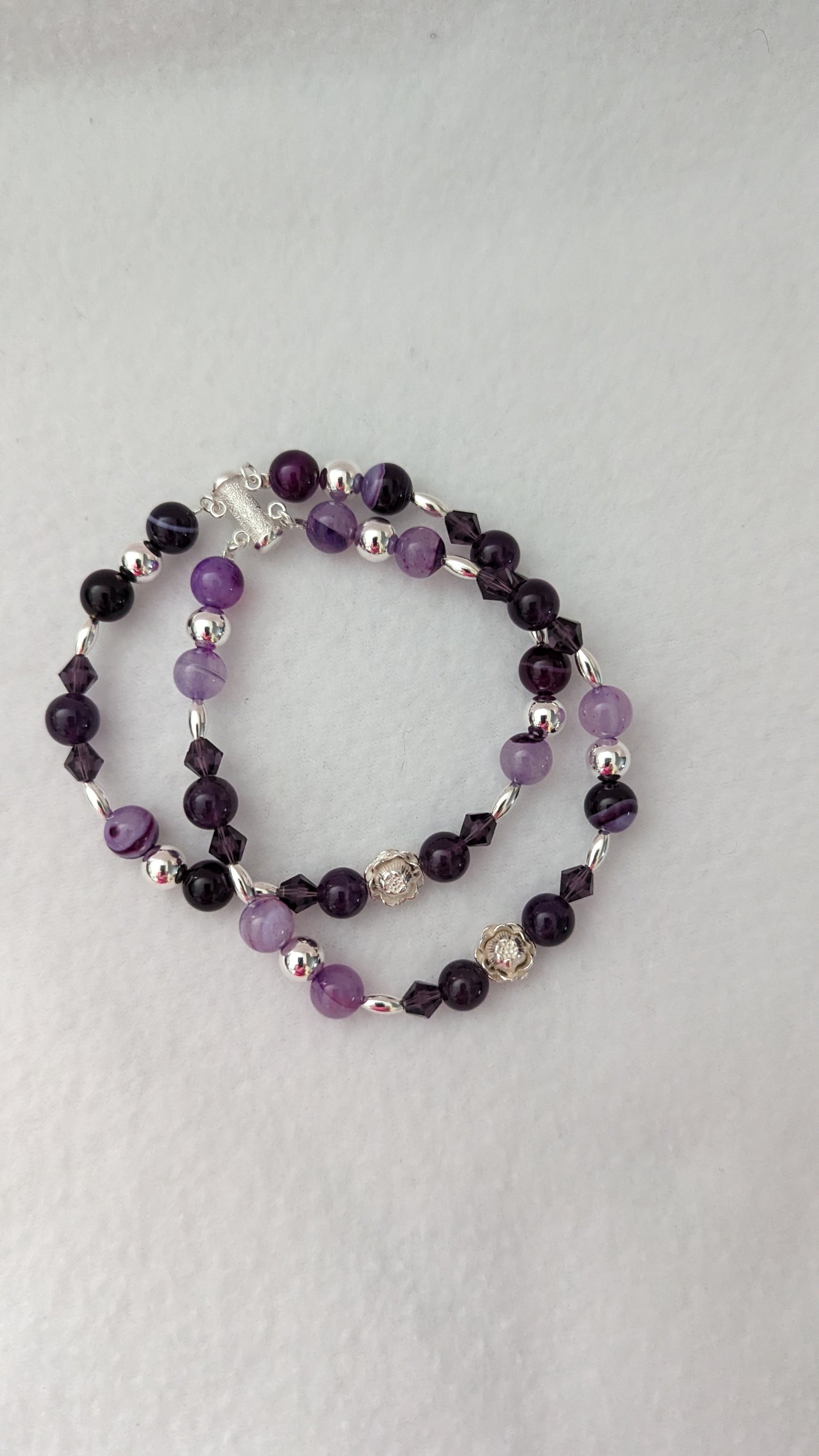 Amethyst, Purple Lace Agate & Sterling Silver Bracelet