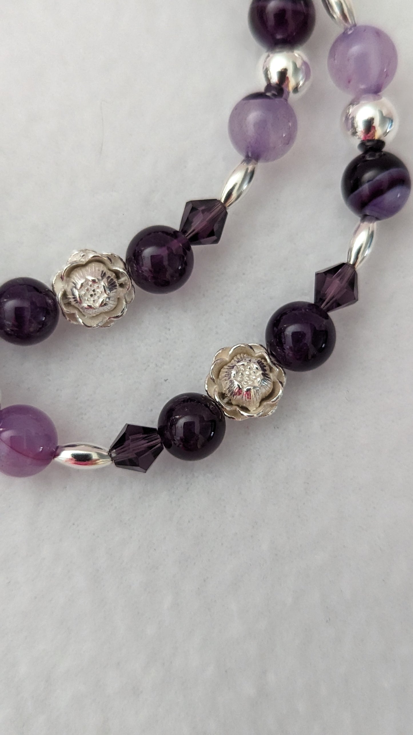 Amethyst, Purple Lace Agate & Sterling Silver Bracelet