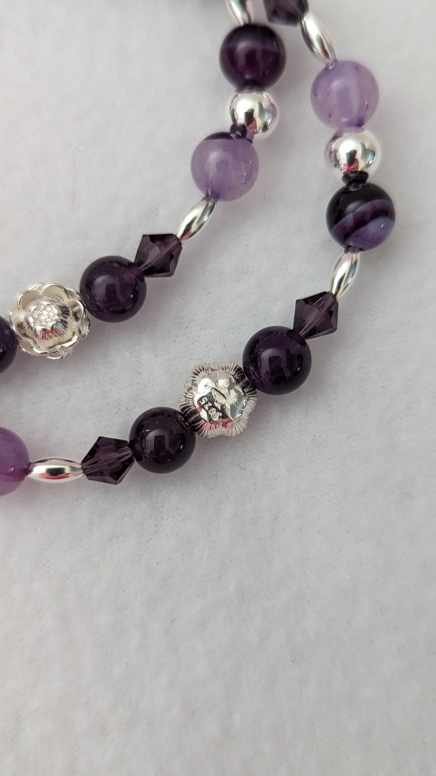 Amethyst, Purple Lace Agate & Sterling Silver Bracelet