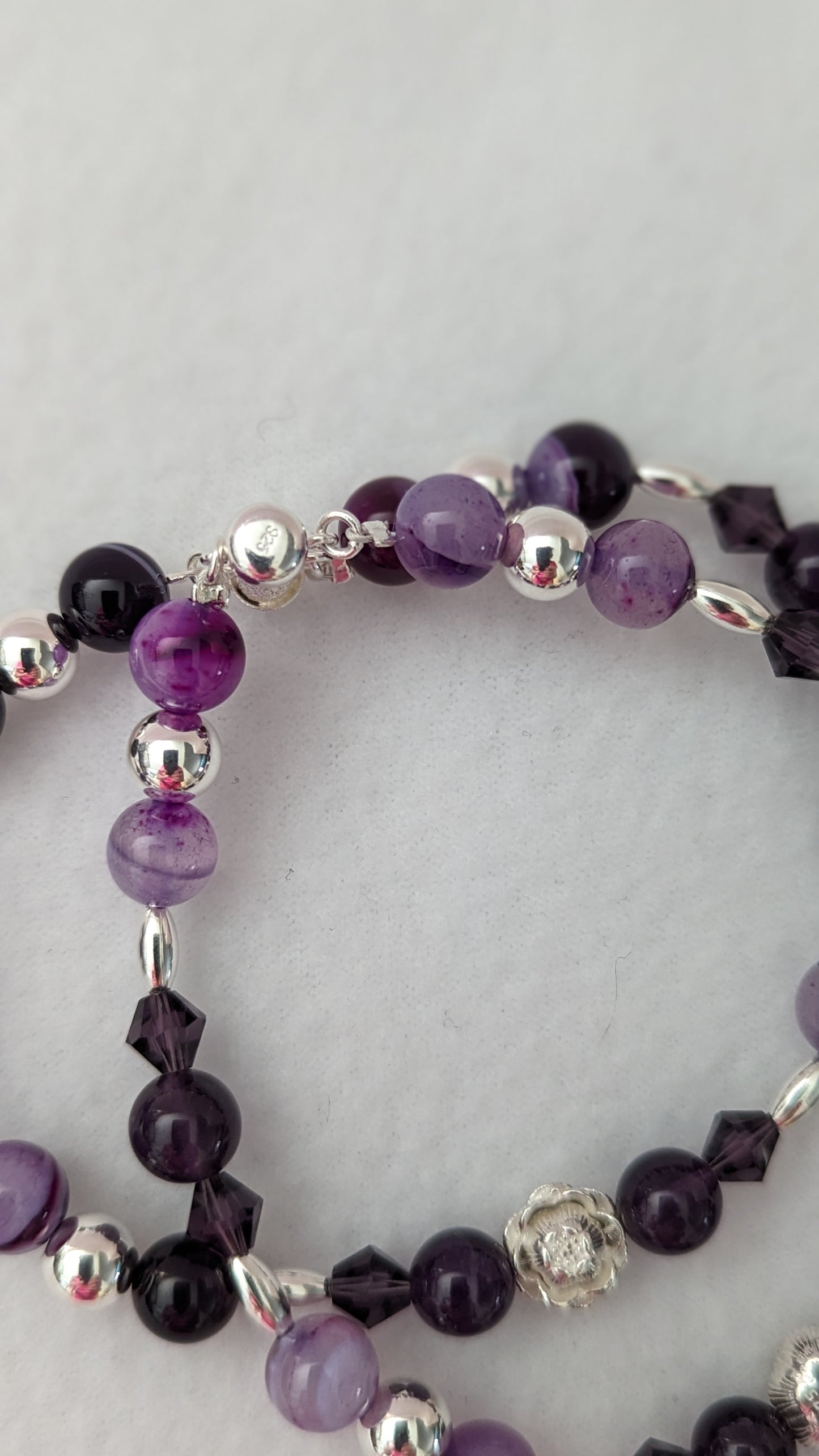 Amethyst, Purple Lace Agate & Sterling Silver Bracelet