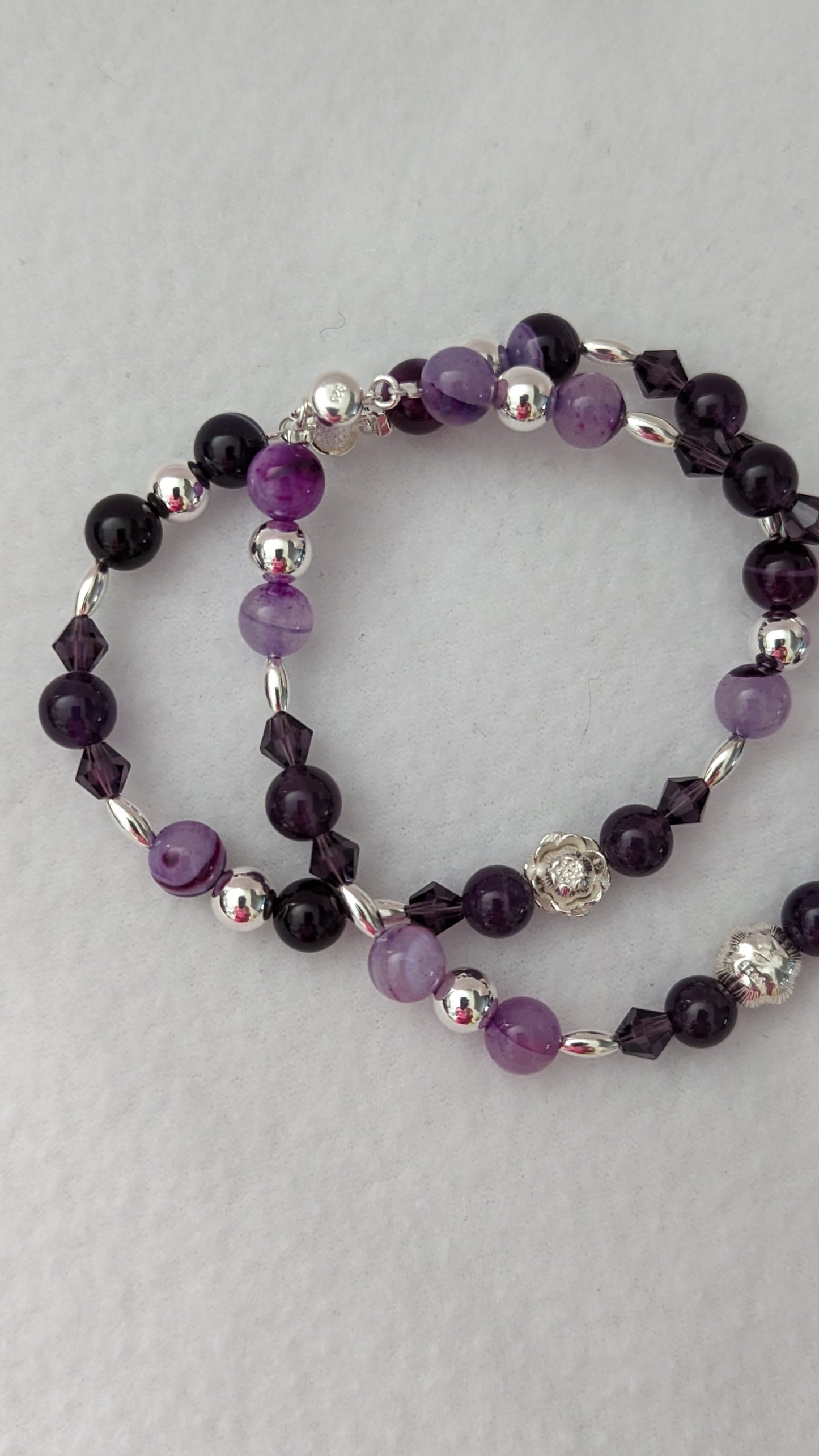 Amethyst, Purple Lace Agate & Sterling Silver Bracelet