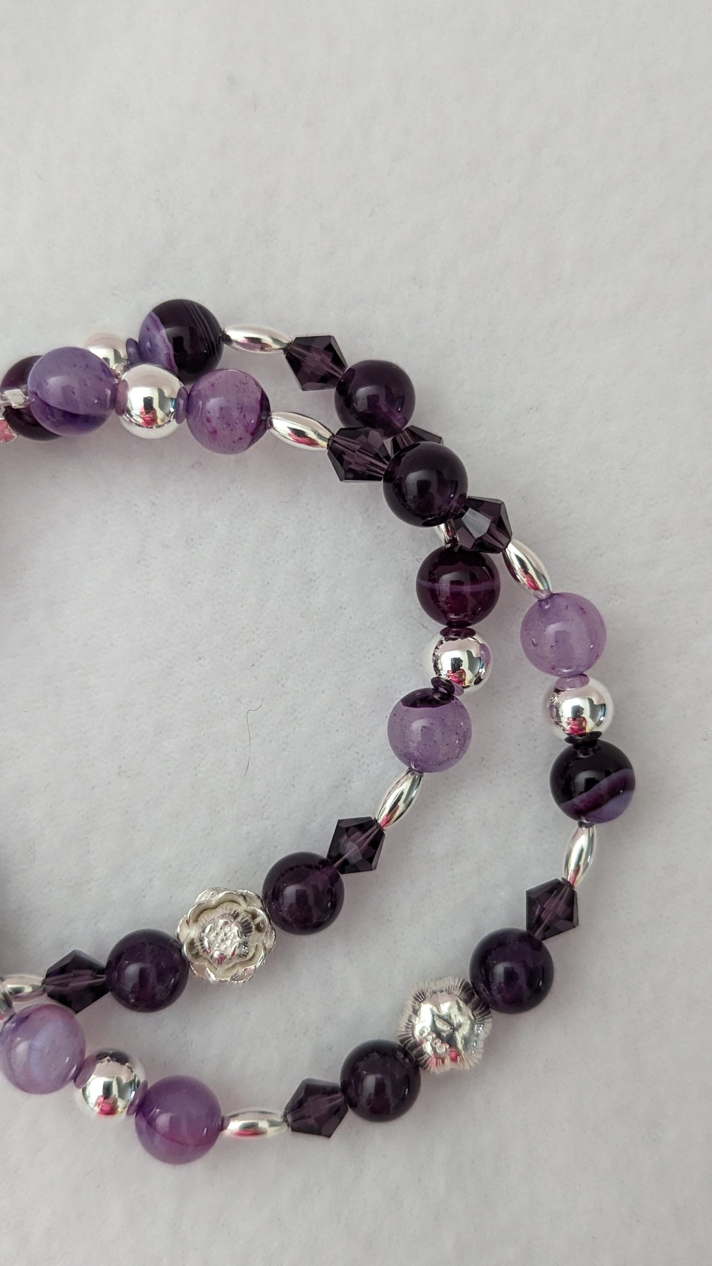 Amethyst, Purple Lace Agate & Sterling Silver Bracelet