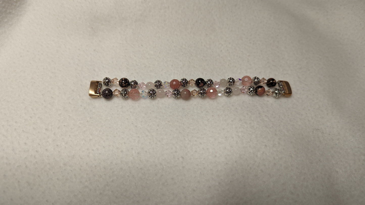 Rhodolite, Cherry and Rose Quartz Breast Cancer Tribute Band