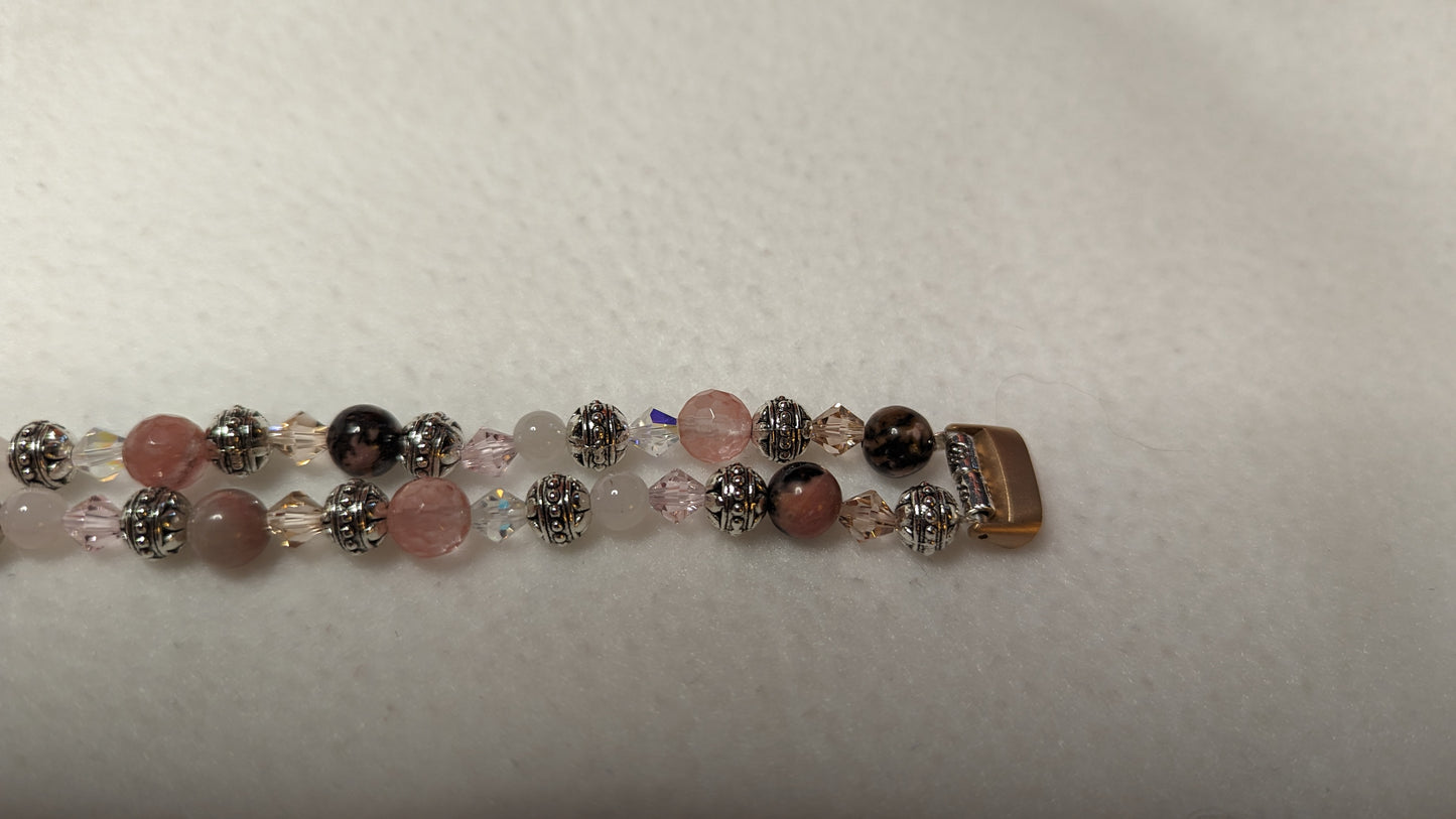 Rhodolite, Cherry and Rose Quartz Breast Cancer Tribute Band