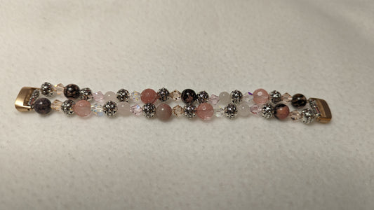 Rhodolite, Cherry and Rose Quartz Breast Cancer Tribute Band