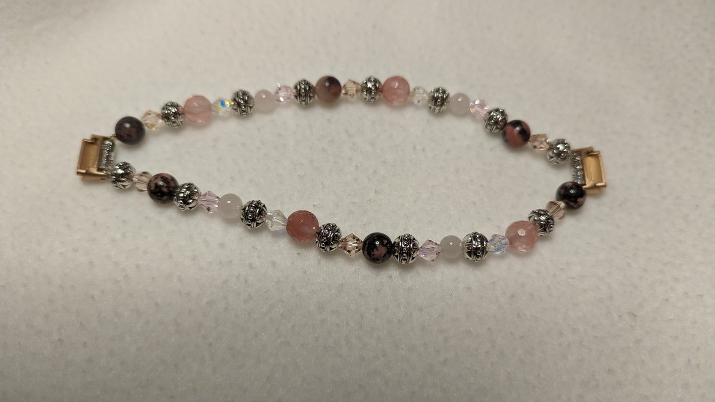 Rhodolite, Cherry and Rose Quartz Breast Cancer Tribute Band