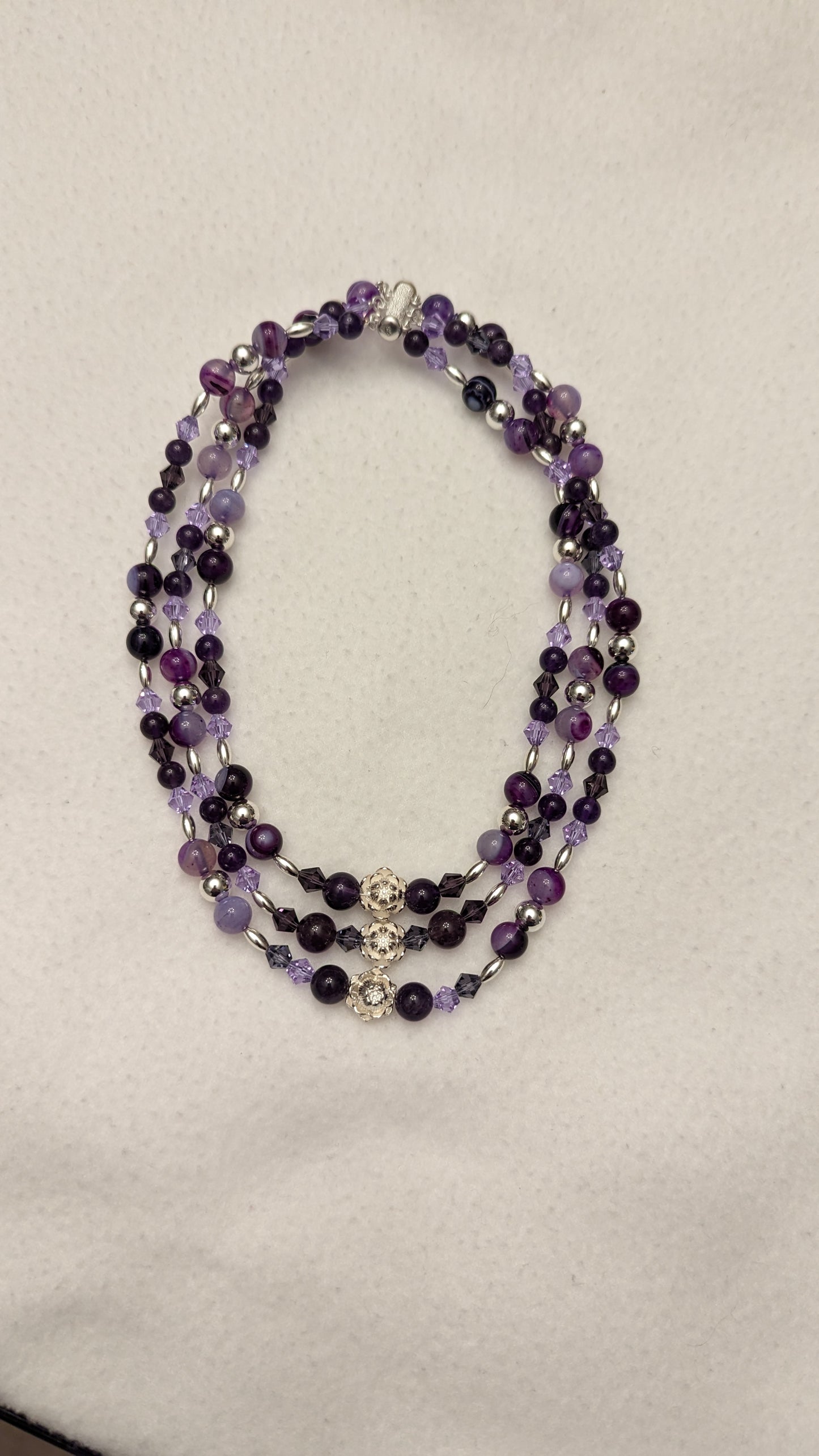 Amethyst, Purple Lace Agate & Sterling Silver Multi-tiered Necklace