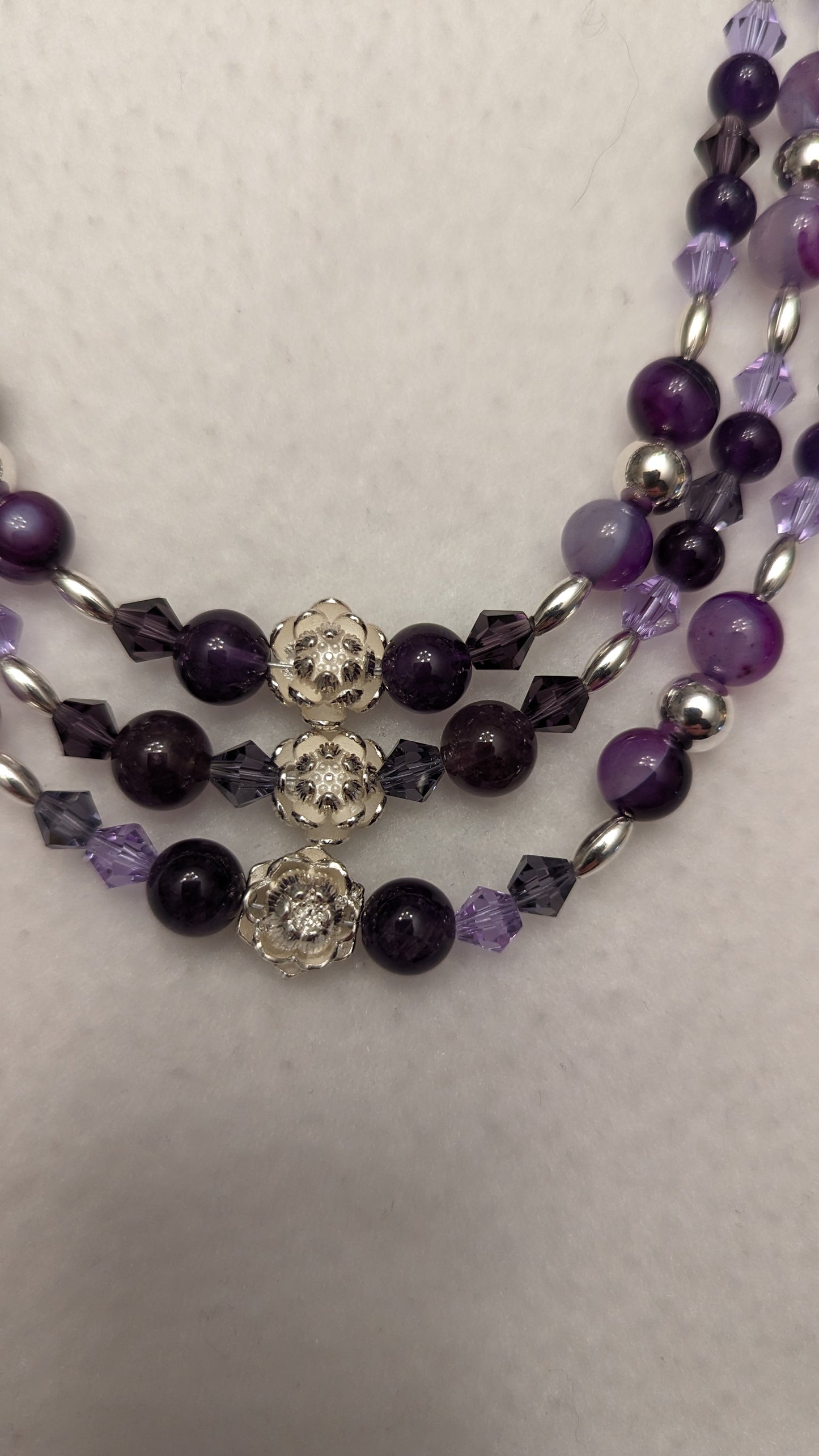 Amethyst, Purple Lace Agate & Sterling Silver Multi-tiered Necklace