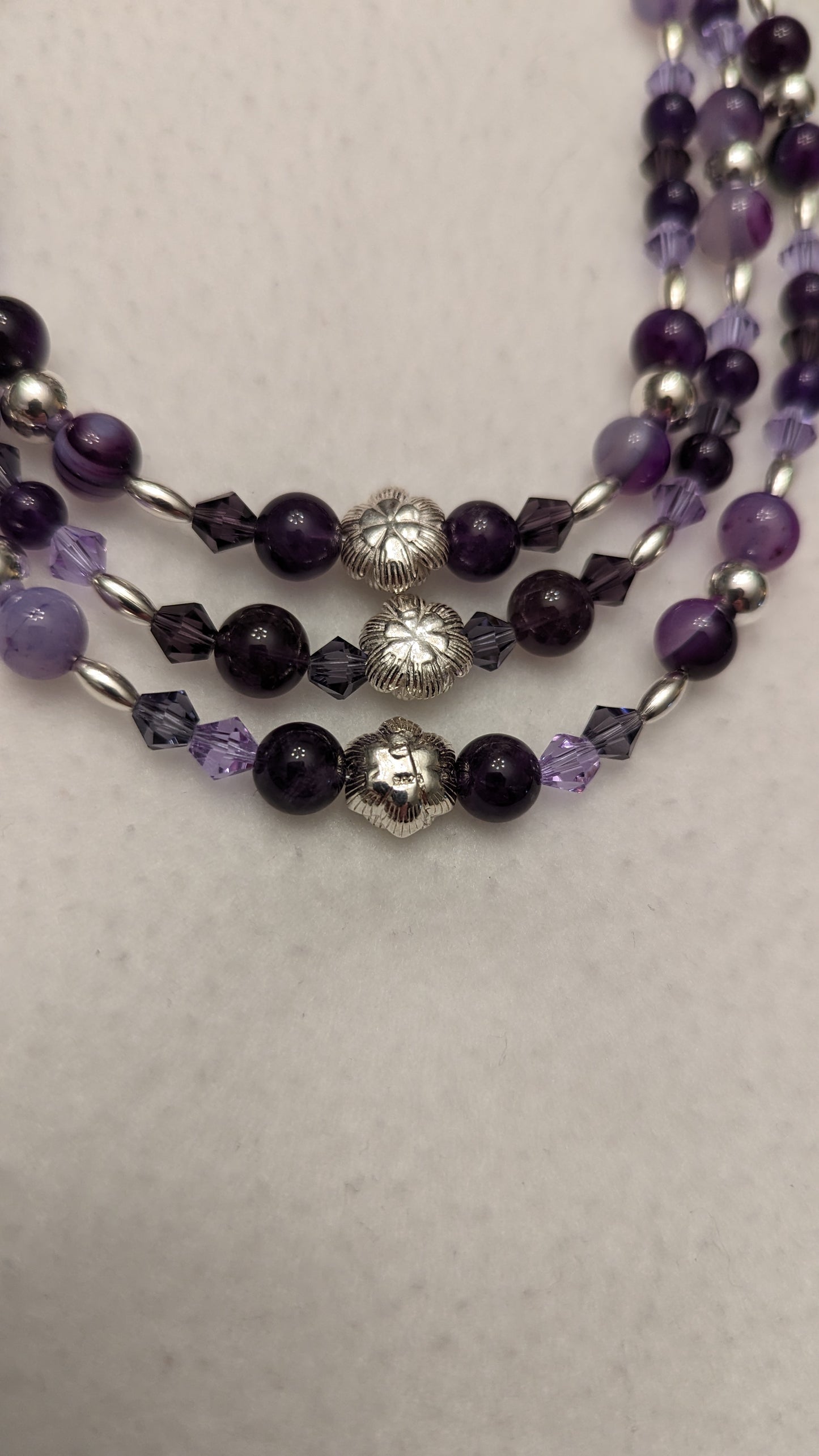 Amethyst, Purple Lace Agate & Sterling Silver Multi-tiered Necklace