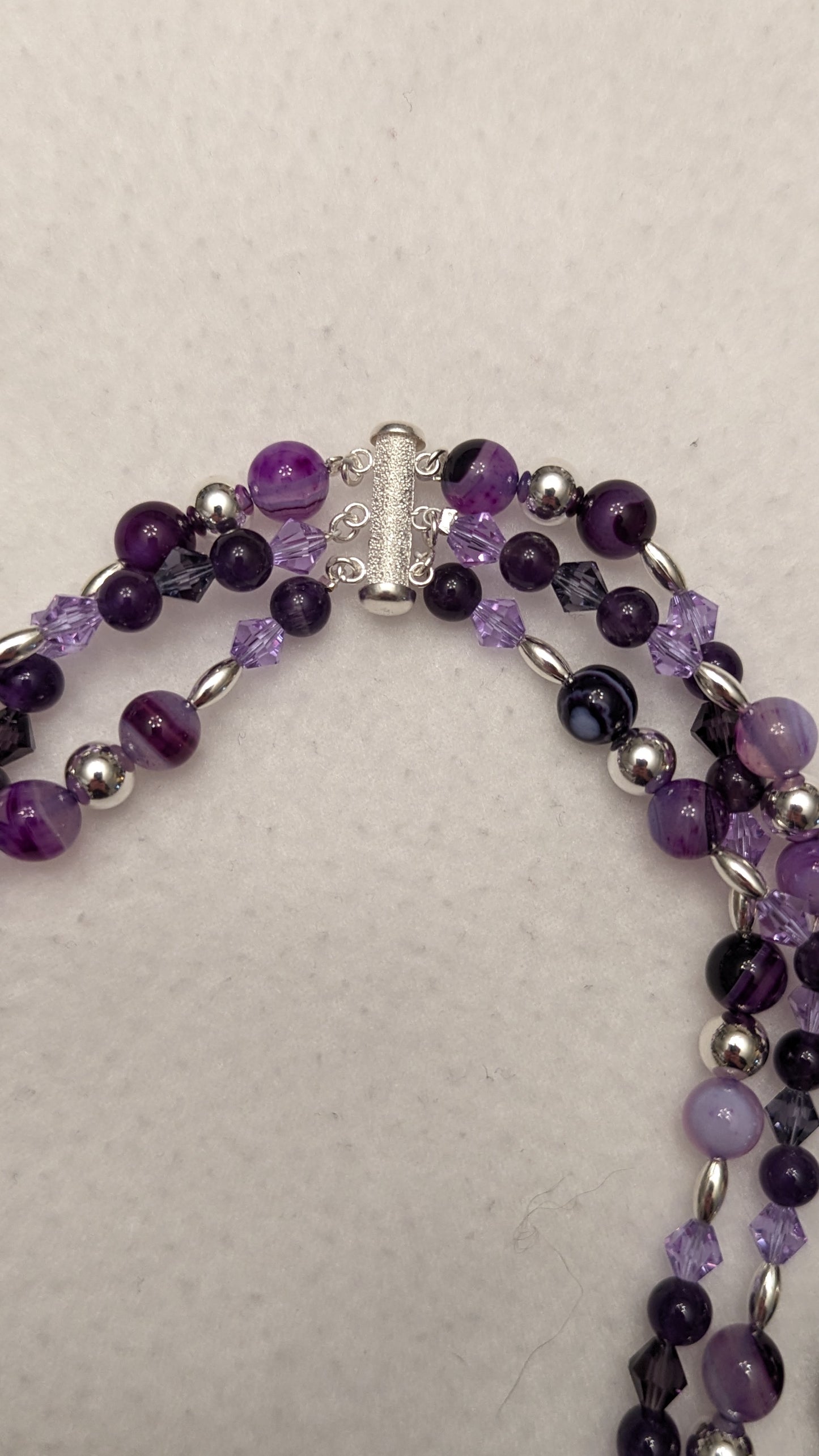 Amethyst, Purple Lace Agate & Sterling Silver Multi-tiered Necklace